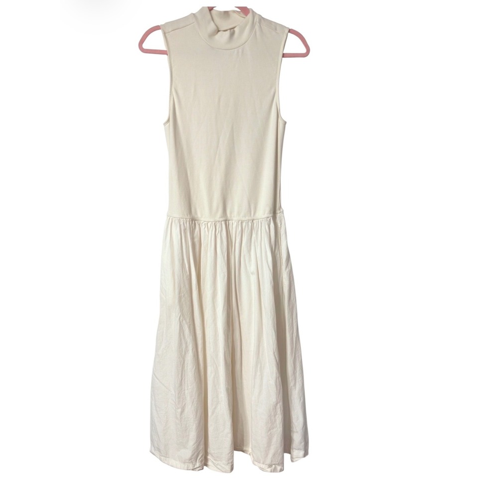 Free People Free-Est Ivory Mixed Media Mock Neck Drop Waist Midi Dress Mens M - Picture 2 of 7